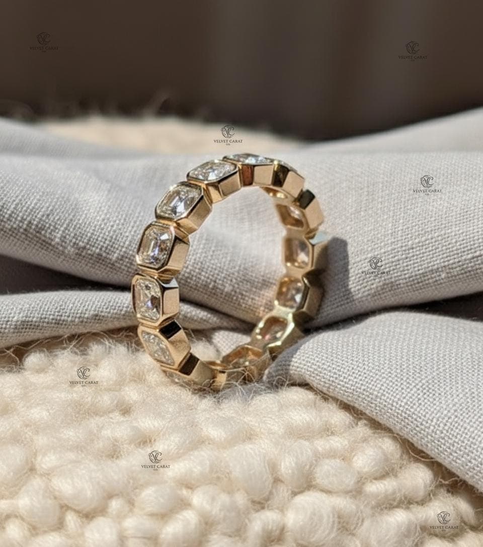 Asscher Moissanite Bezel Engagement Ring in 14K Solid Gold 8