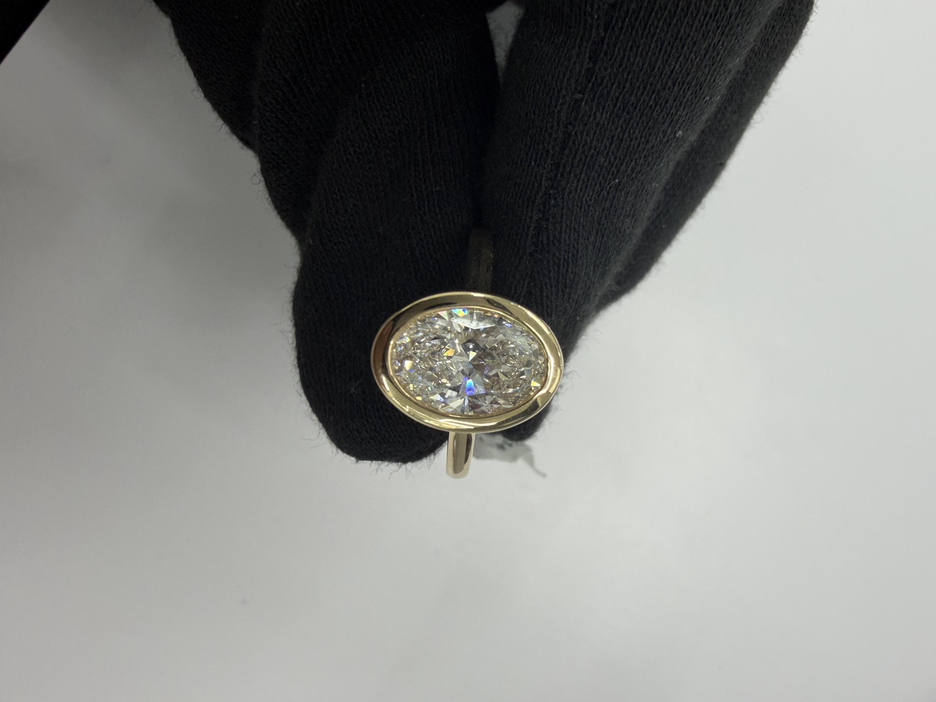 Oval Bezel Set Lab Grown Diamond Engagement Ring, 14K Solid Yellow Gold Bezel Solitaire Ring, Unique Bridal Jewelry Gift 6