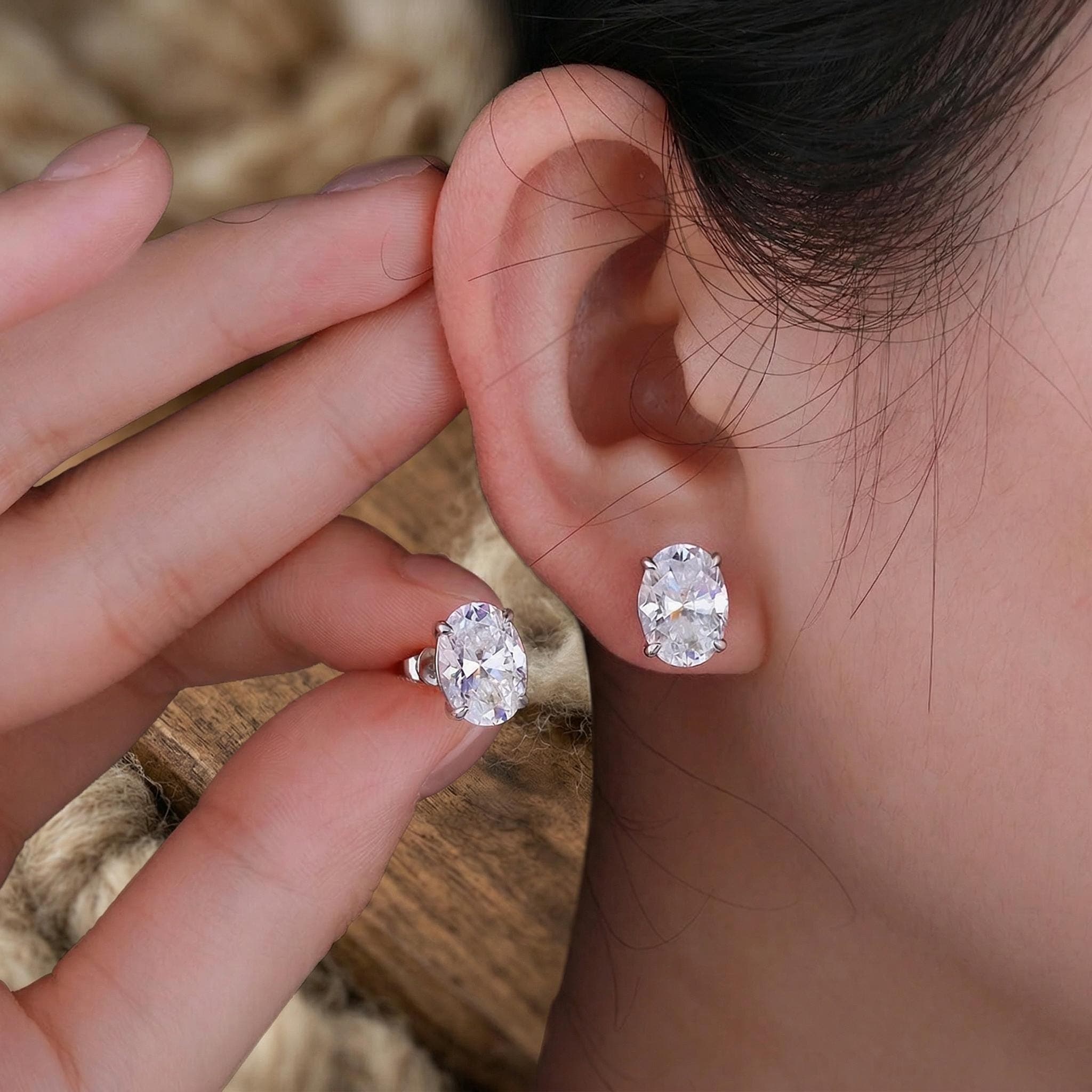 4ct Oval Lab-Grown Diamond Stud Earrings in 14K Solid Gold 4