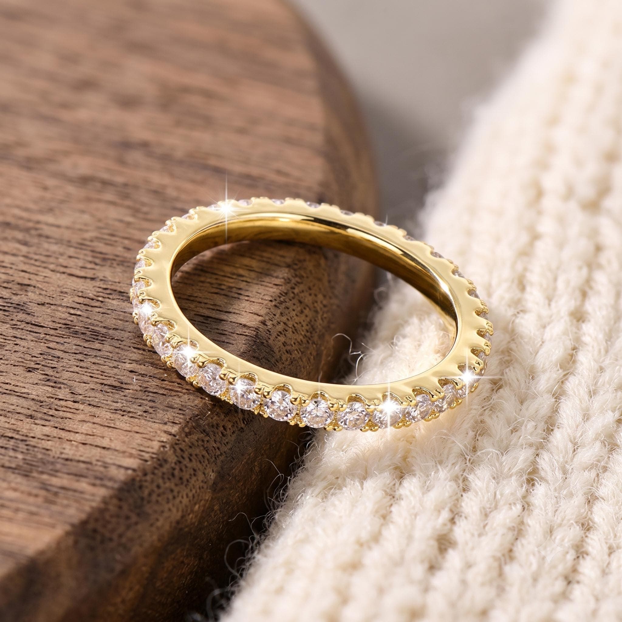 French Set Wedding Band Round Cut Lab Grown Diamond Eternity Band, 14K Solid Gold Pavรฉ Band, Stacking Promise Ring for Her 9