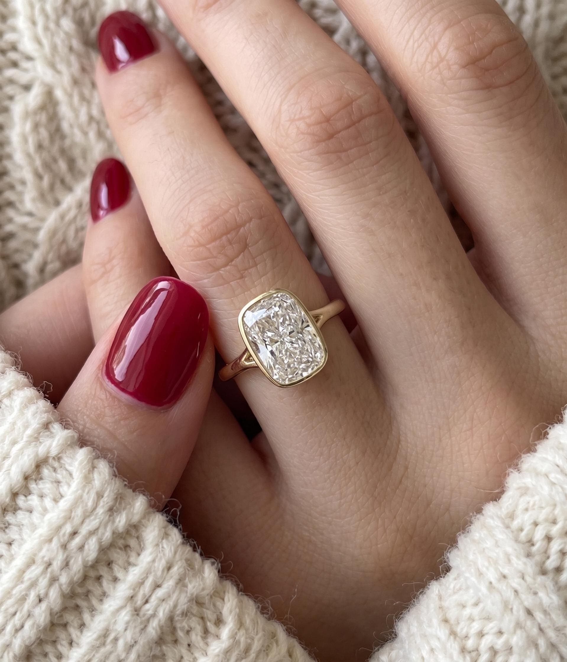 4ct Cushion Lab-Grown Diamond Bezel Engagement Ring in 14K Solid Gold