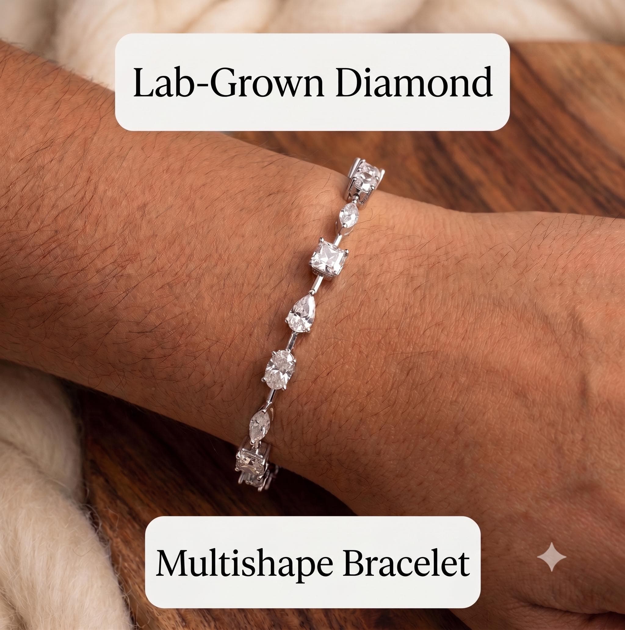Multishape Lab Grown Diamond Tennis Bracelet, 925 Sterling Silver Cluster Link Band, Charming Bridal Wedding Jewelry Gift 1