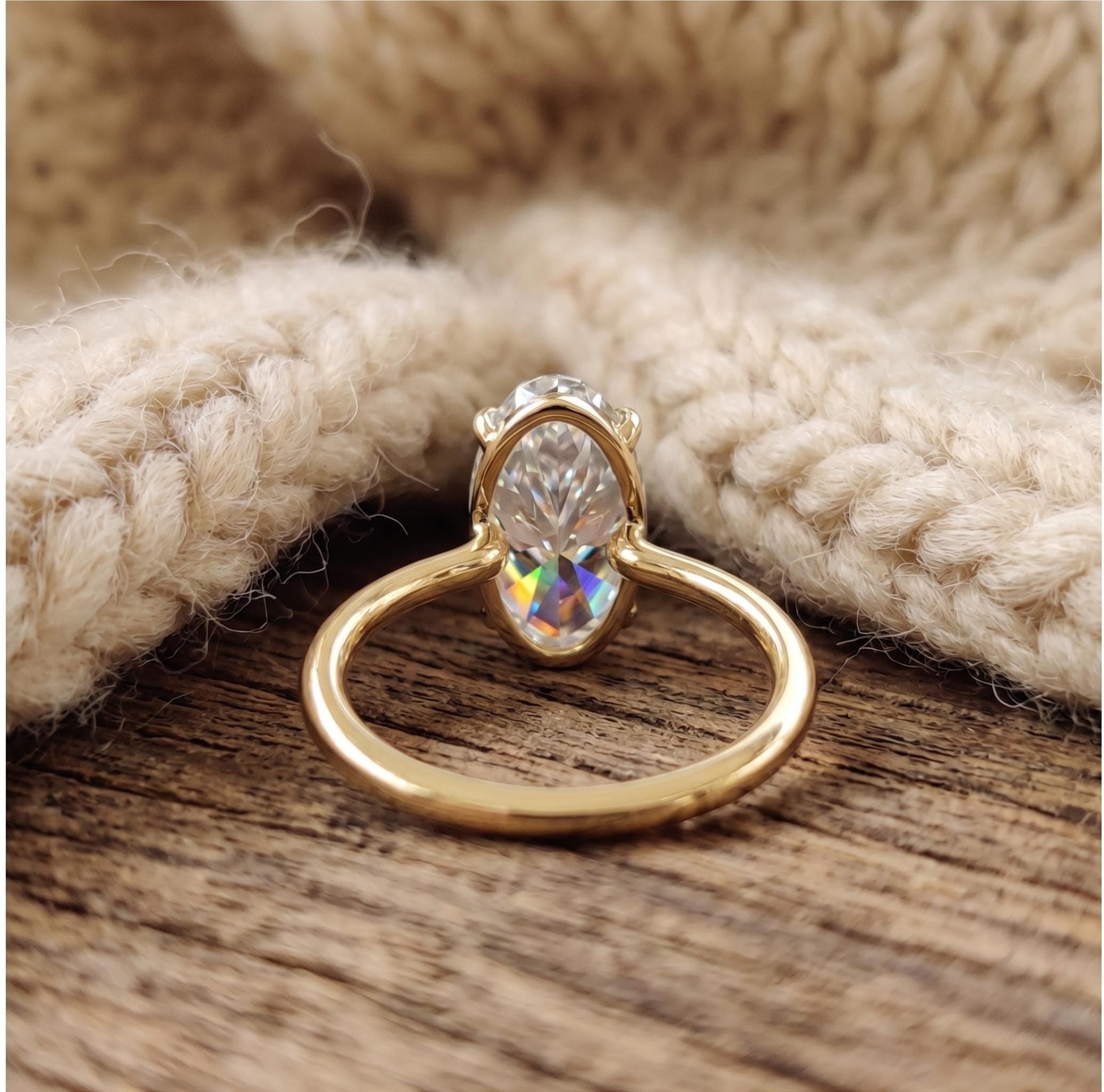 Oval Moissanite Solitaire Engagement Ring in 14K Solid Gold 7