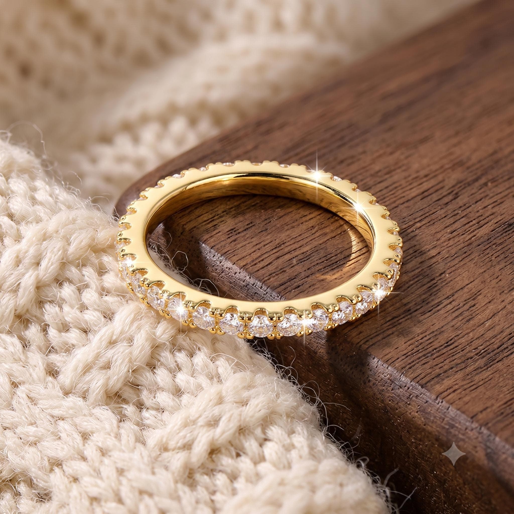 French Set Wedding Band Round Cut Lab Grown Diamond Eternity Band, 14K Solid Gold Pavรฉ Band, Stacking Promise Ring for Her 2