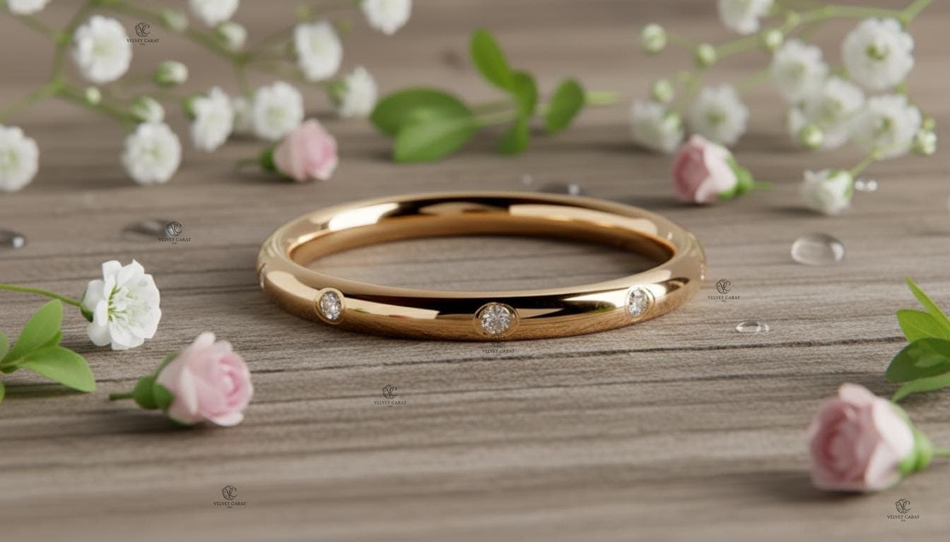 Round Brilliant Moissanite Flush Engagement Ring in 14K Solid Gold 7
