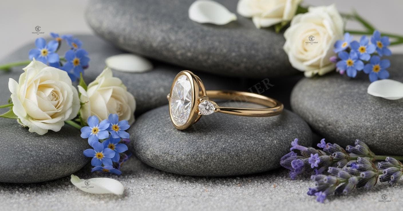 Oval Moissanite Bezel Engagement Ring in 14K Solid Gold 7