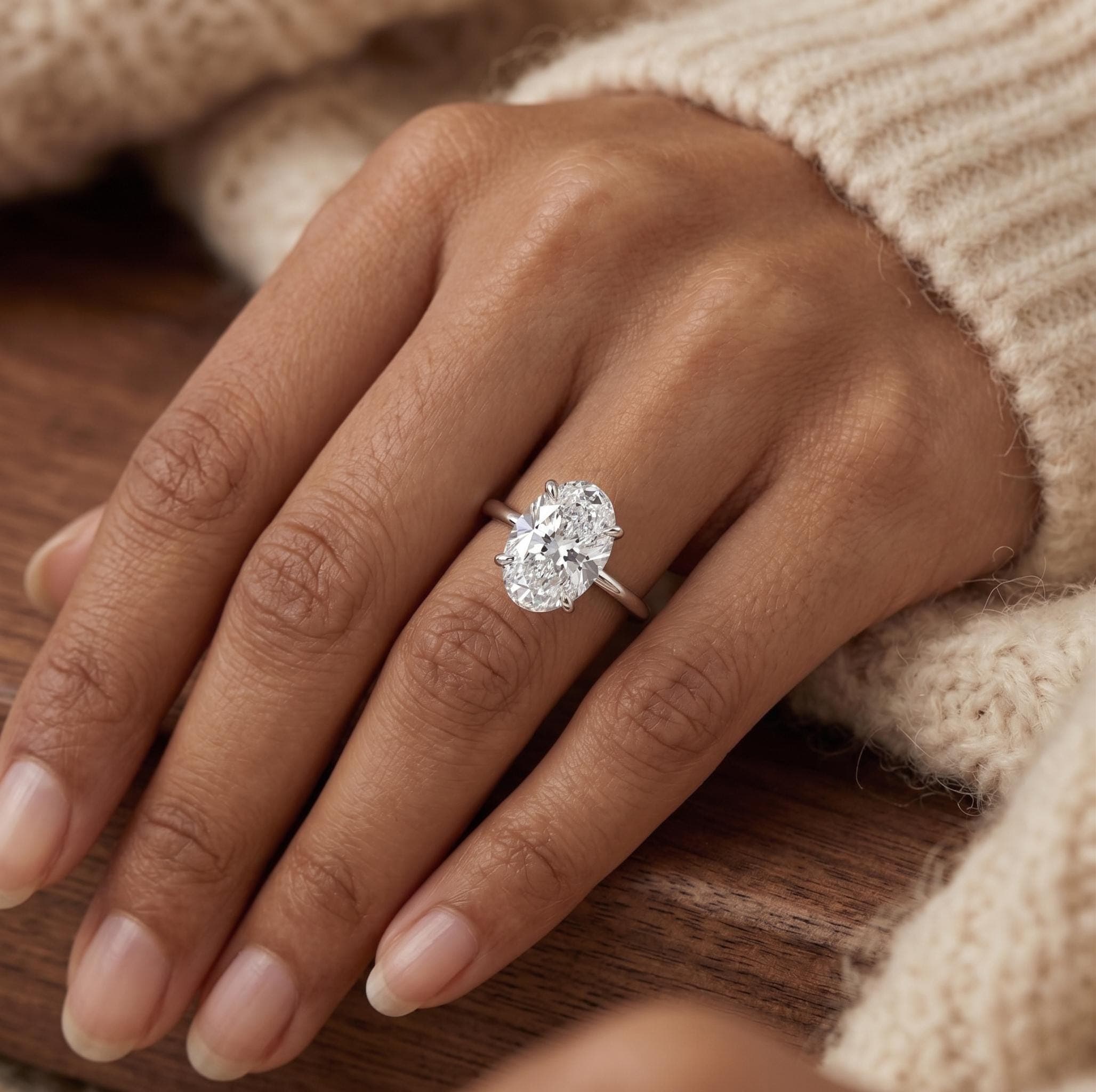 3ct Oval Lab-Grown Diamond Hidden Halo Engagement Ring in 14K…