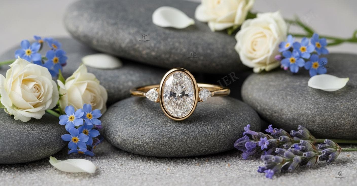 Oval Moissanite Bezel Engagement Ring in 14K Solid Gold 11