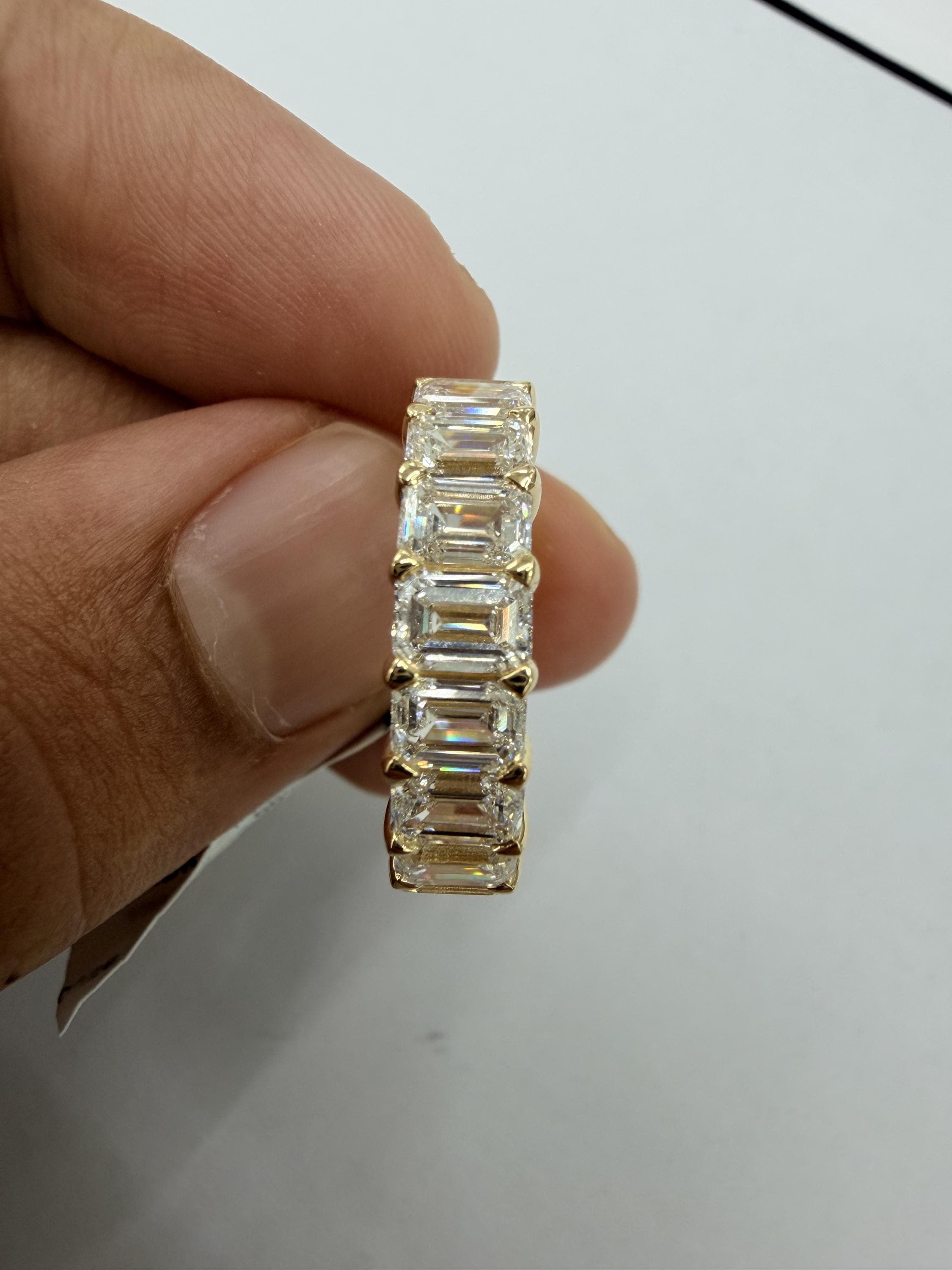 14K Solid Gold Emerald Eternity Band, Lab Grown Diamond Emerald Cut Band, Shared Prong Stacking Wedding Ring, Modern Fine Jewelry Gift 12