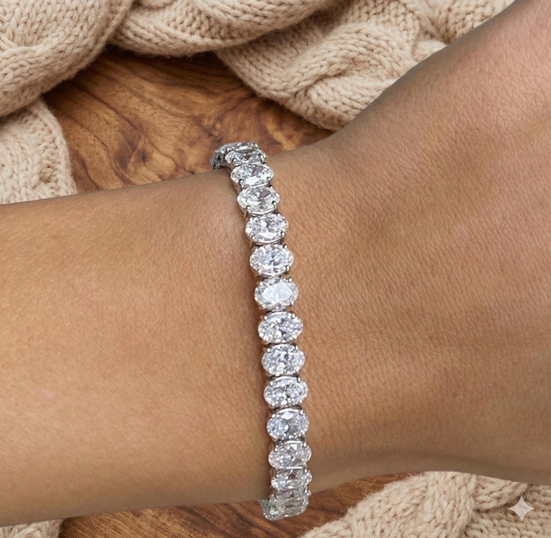 Oval Moissanite Tennis Bracelet in Sterling Silver 7