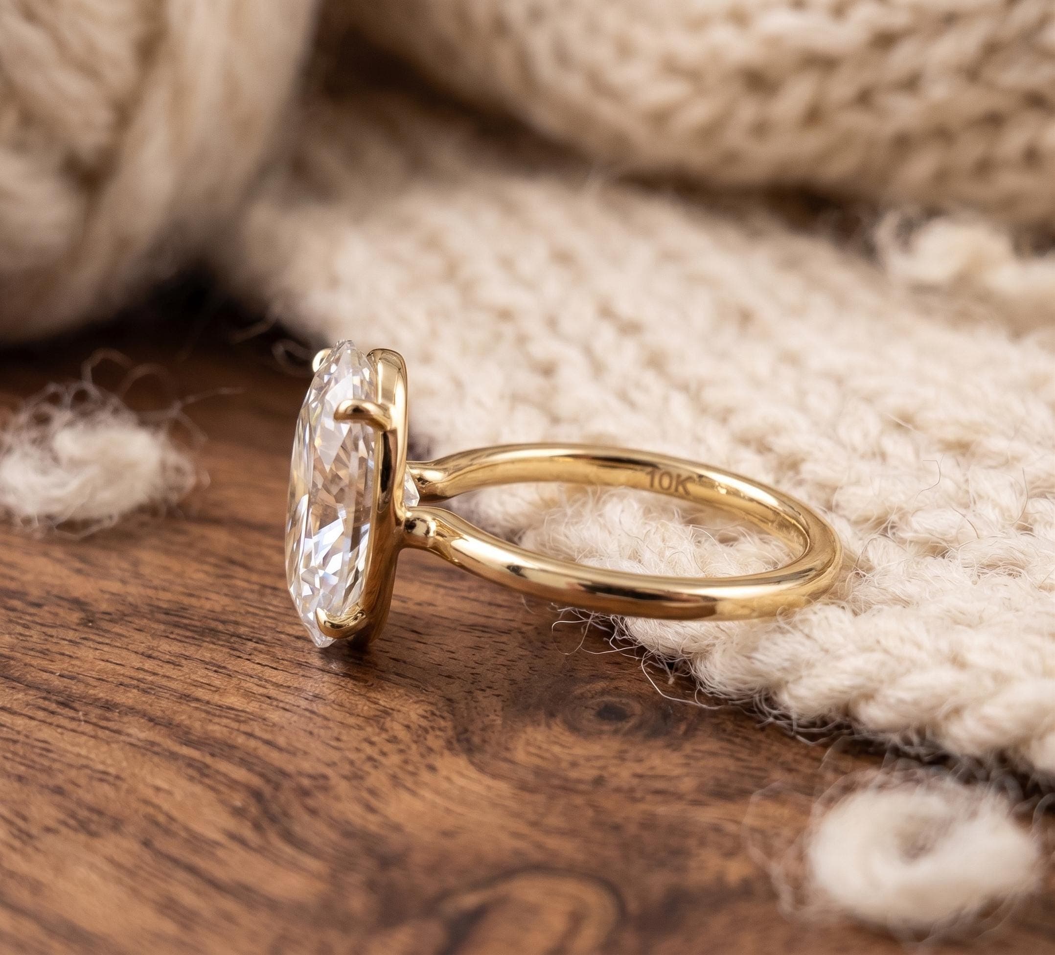 Oval Moissanite Solitaire Engagement Ring in 14K Solid Gold 8