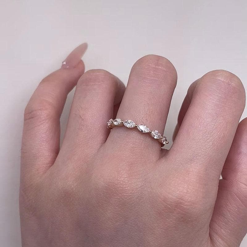 Marquise Lab Diamond Wedding Band, 14K Solid Gold Shared Prong Eternity Ring, Stackable Anniversary Band, Minimalist Jewelry Gift for Her 7