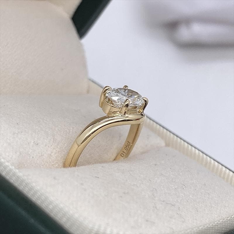 East West Oval Lab Diamond Engagement Ring, 14K Solid Yellow Gold Solitaire Ring, Curved Chevron Band Oval Band, Minimalist Bridal Gift 5
