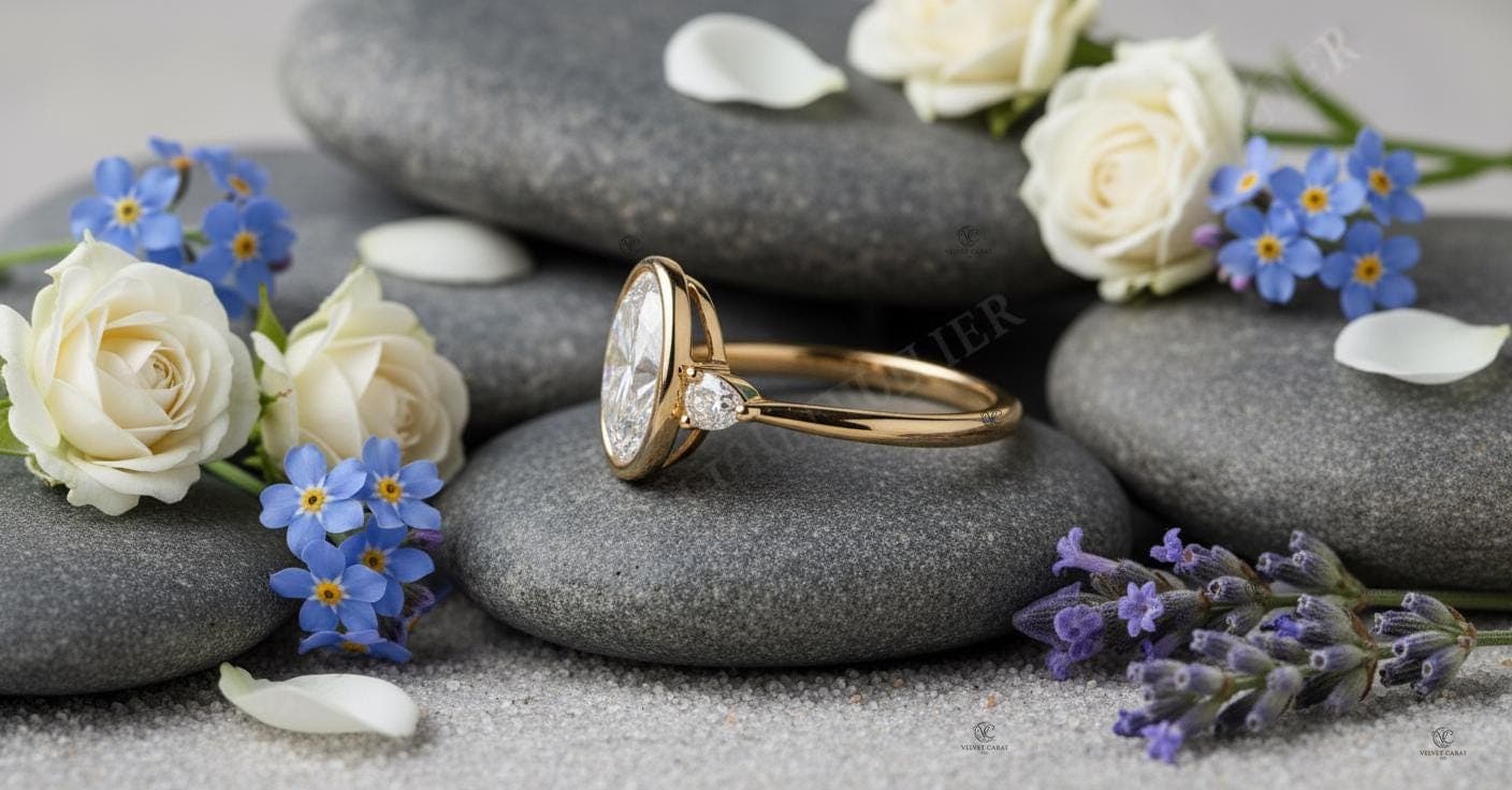 Oval Moissanite Bezel Engagement Ring in 14K Solid Gold 13