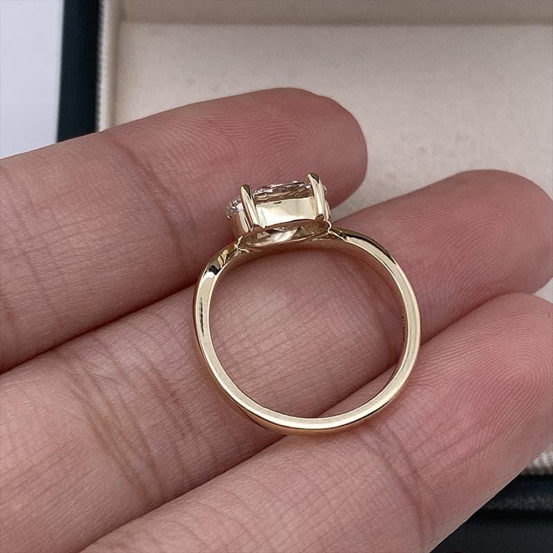 East West Oval Lab Diamond Engagement Ring, 14K Solid Yellow Gold Solitaire Ring, Curved Chevron Band Oval Band, Minimalist Bridal Gift 8