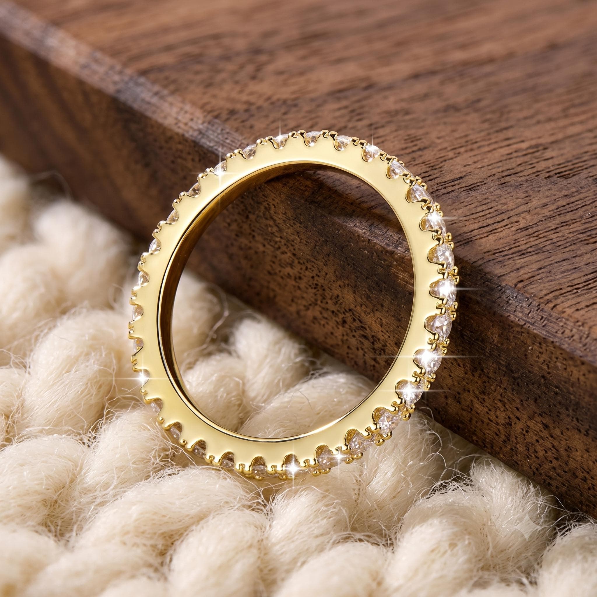 French Set Wedding Band Round Cut Lab Grown Diamond Eternity Band, 14K Solid Gold Pavรฉ Band, Stacking Promise Ring for Her 7