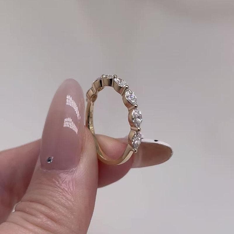 Marquise Lab Diamond Wedding Band, 14K Solid Gold Shared Prong Eternity Ring, Stackable Anniversary Band, Minimalist Jewelry Gift for Her 3
