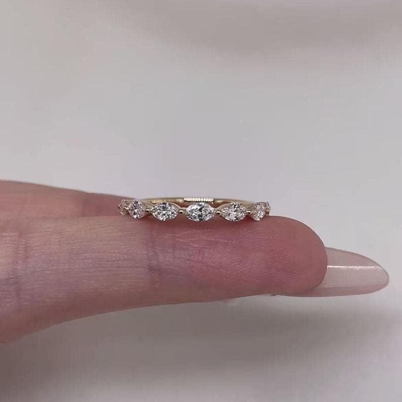 Marquise Lab Diamond Wedding Band, 14K Solid Gold Shared Prong Eternity Ring, Stackable Anniversary Band, Minimalist Jewelry Gift for Her 9