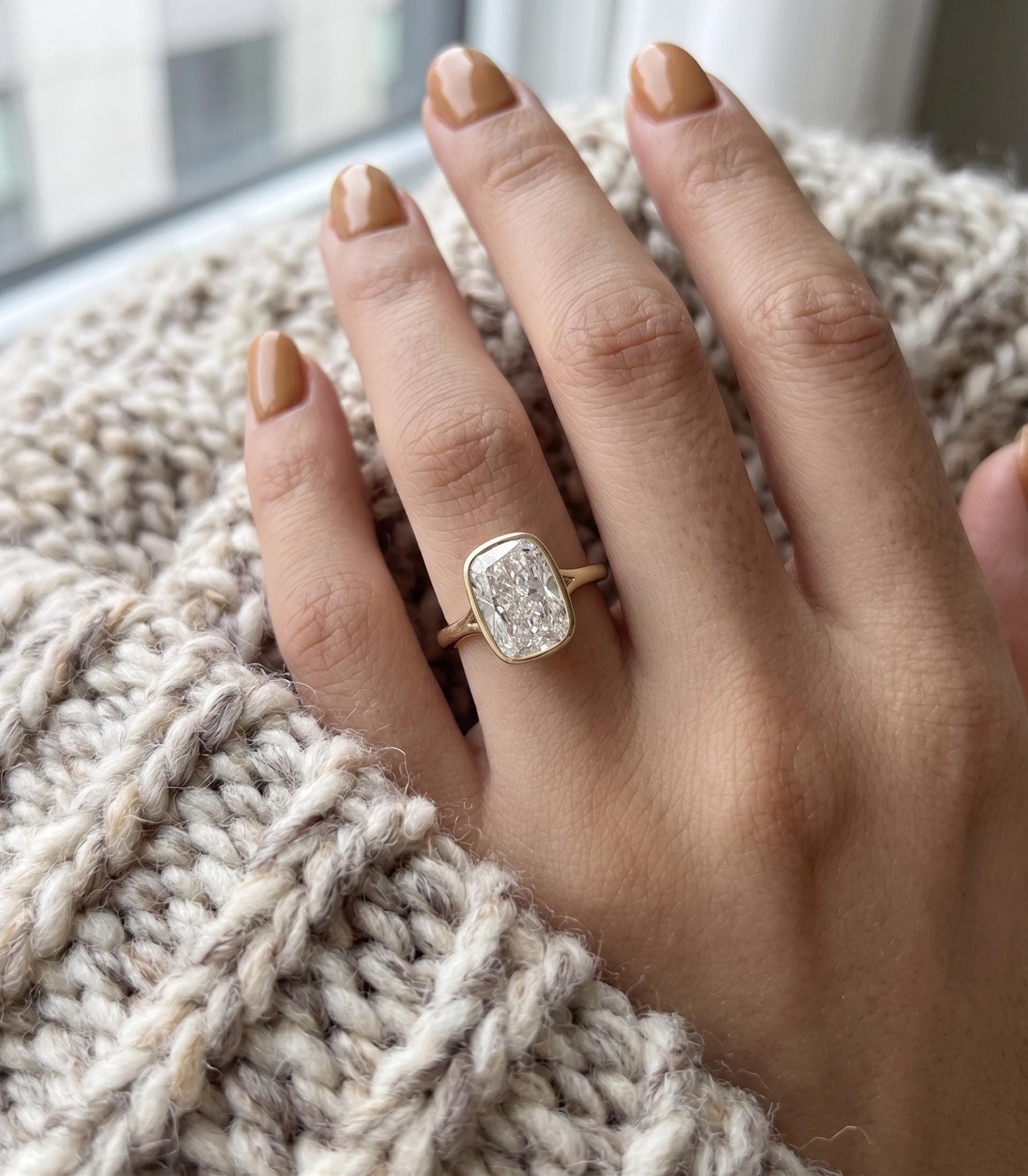 4ct Cushion Lab-Grown Diamond Bezel Engagement Ring in 14K Solid Gold