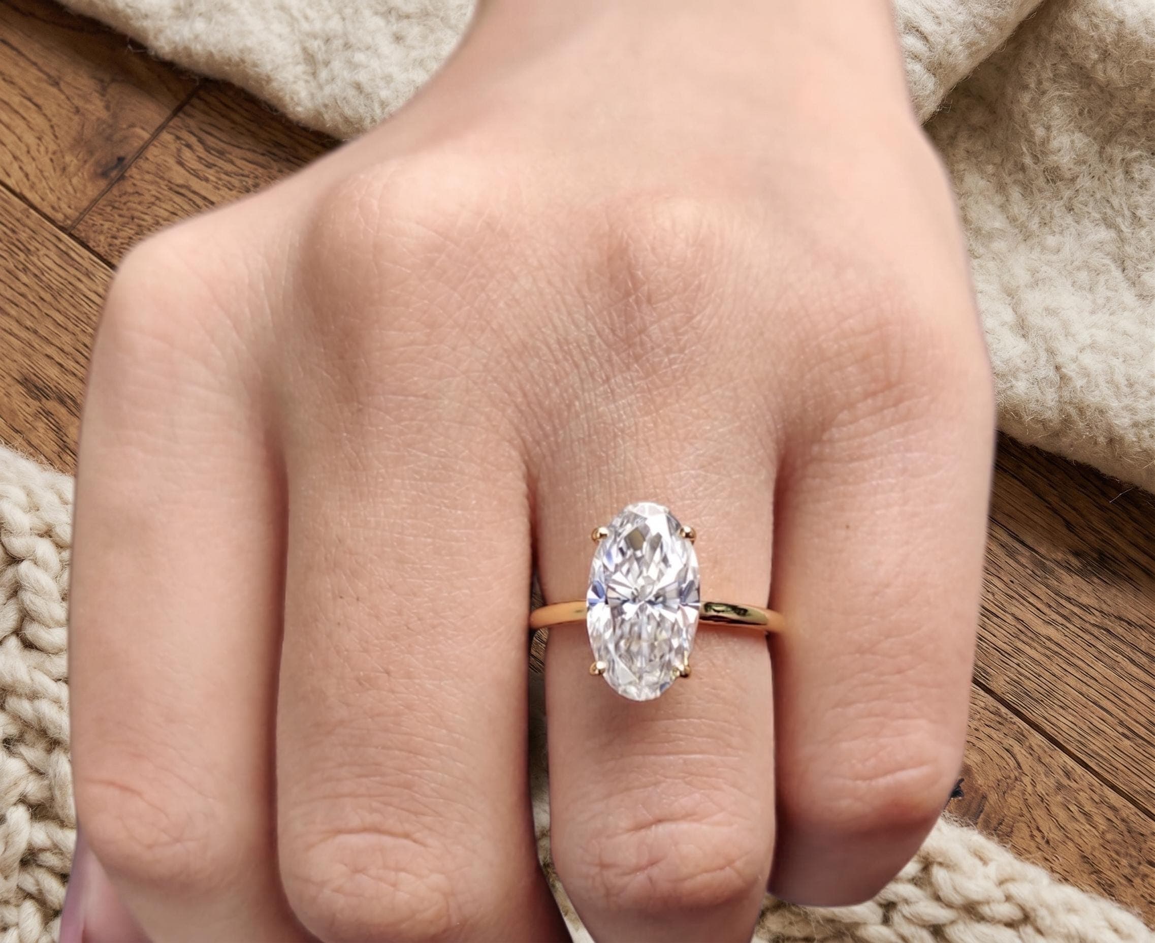 Oval Moissanite Solitaire Engagement Ring in 14K Solid Gold 12