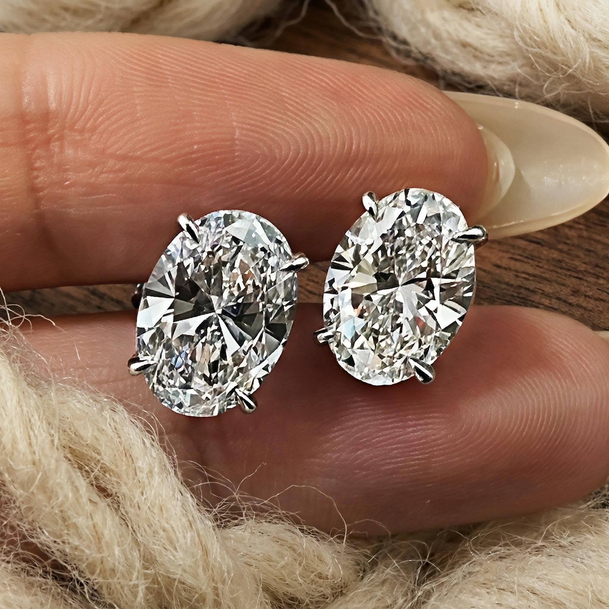 4ct Oval Lab-Grown Diamond Stud Earrings in 14K Solid Gold 9
